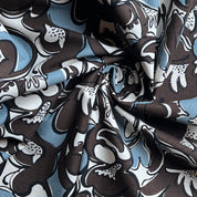 Kobayashi - Cotton Linen Canvas - Wiggly Floral - Brown & Blue