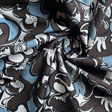 Kobayashi - Cotton Linen Canvas - Wiggly Floral - Brown & Blue