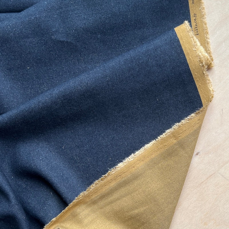 Kokka - Rayon Hemp Canvas - Deep Blue & Mustard