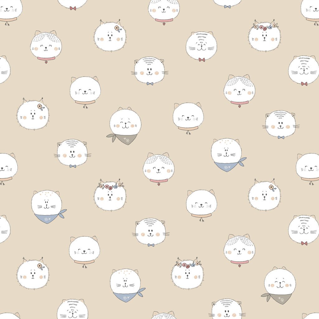 Clothworks - Kitten Fun - Faces - Light Khaki