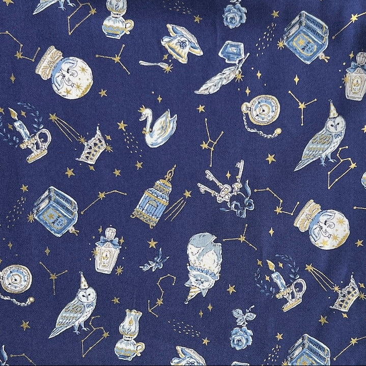 Kokka - Cotton Sheeting - Mystical Print on Navy Blue