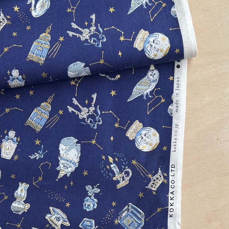 Kokka - Cotton Sheeting - Mystical Print on Navy Blue