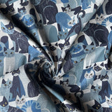 Kokka - Cotton Linen Canvas - Blocky Cat Collage - Moody Blue