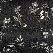 Kokka - Seersucker Cotton Lawn - Cartoon Cats - Black & White