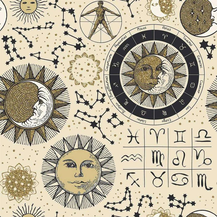 Sale! In The Beginning - Sun/Moon/Stars - Astrology - Cream