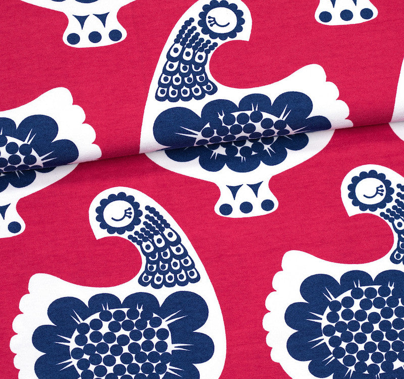 Paapii - Organic Jersey Knit - Lucky Bird - Red/Blueberry