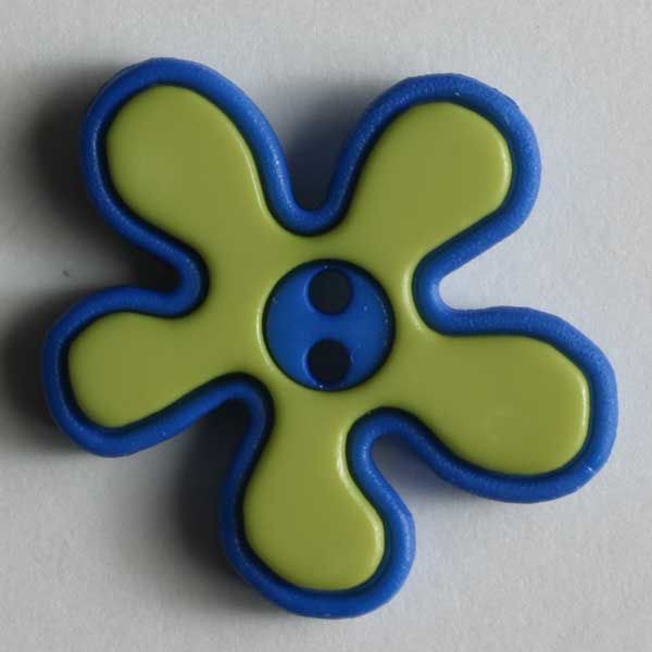 Dill -  Cartoon Flower Green Blue Button - 20mm
