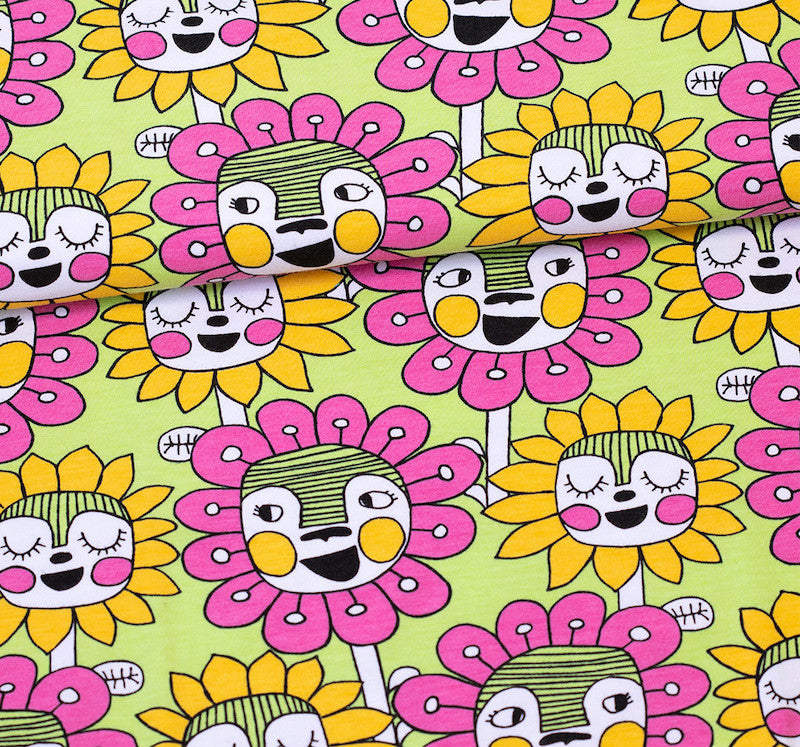 SALE Paapii - Organic Jersey Knit - Bloomination Garden - Apple/Pink/Sun