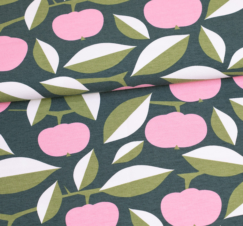 Paapii - Organic Jersey Knit - Apple Joy - Light Pink/Dark Green