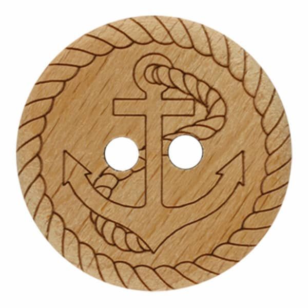 Dill - Wood Button with Rope and Anchor - 23mm