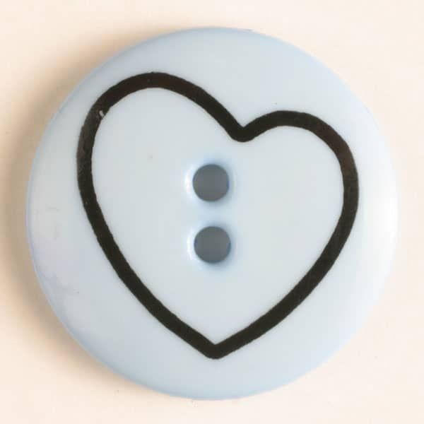 Dill - Black Heart on Blue Button - 13mm