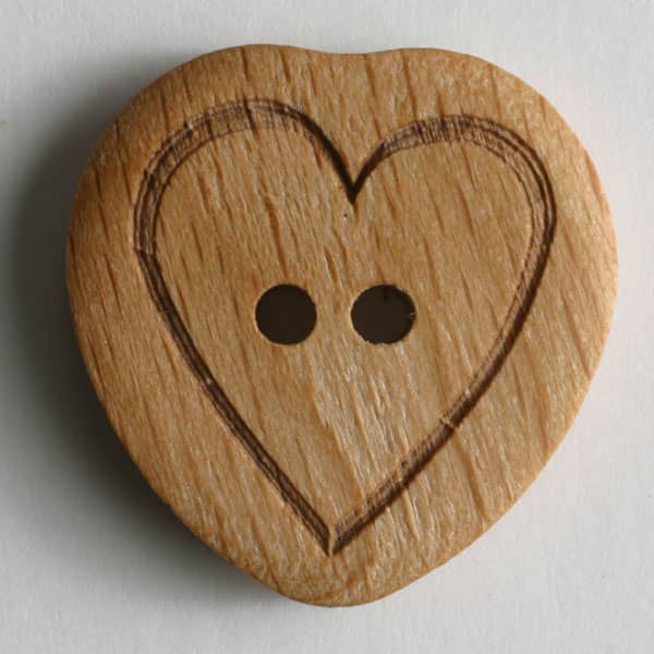 Dill -  Brown Wooden Two Hole Heart Button - 15mm