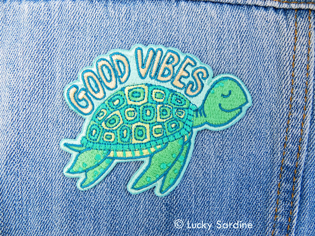Lucky Sardine - Embroidered Patch - Sea Turtle - Good Vibes