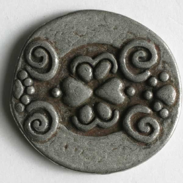 Dill - Round Scroll Metal Button - Pewter - 18mm