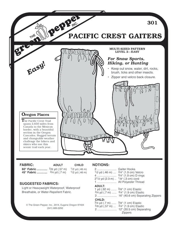 Pacific Crest Gaiters Pattern - 301 - The Green Pepper Patterns Pacific Crest Gaiters Pattern - 301 - The Green Pepper Patterns