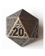 Dill - Metal Shank Button - 20mm - 20 Sided Dice - Antique Brass