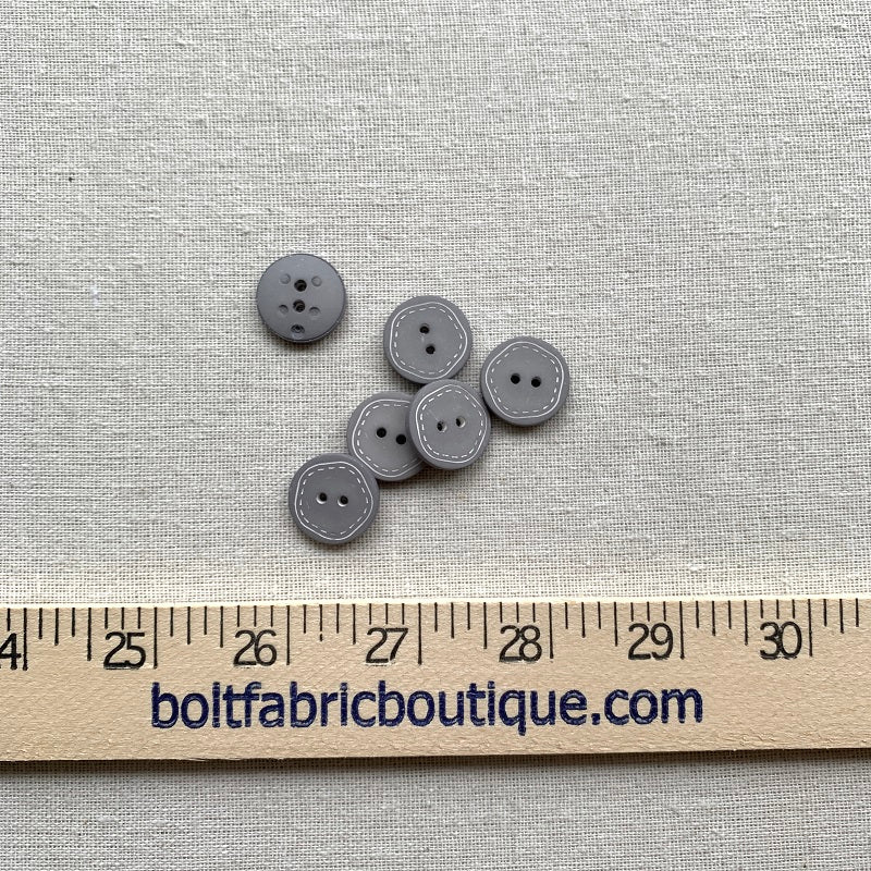 Grey with White Stitches Button - 18mm