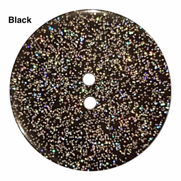 Dill - Round Glitter Button - Black - 23mm