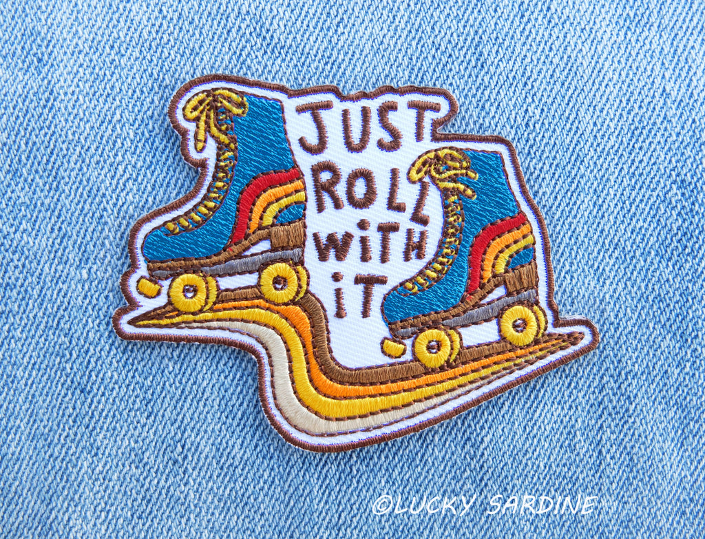 Lucky Sardine - Embroidered Patch - Retro Roller Skate - Just Roll With It