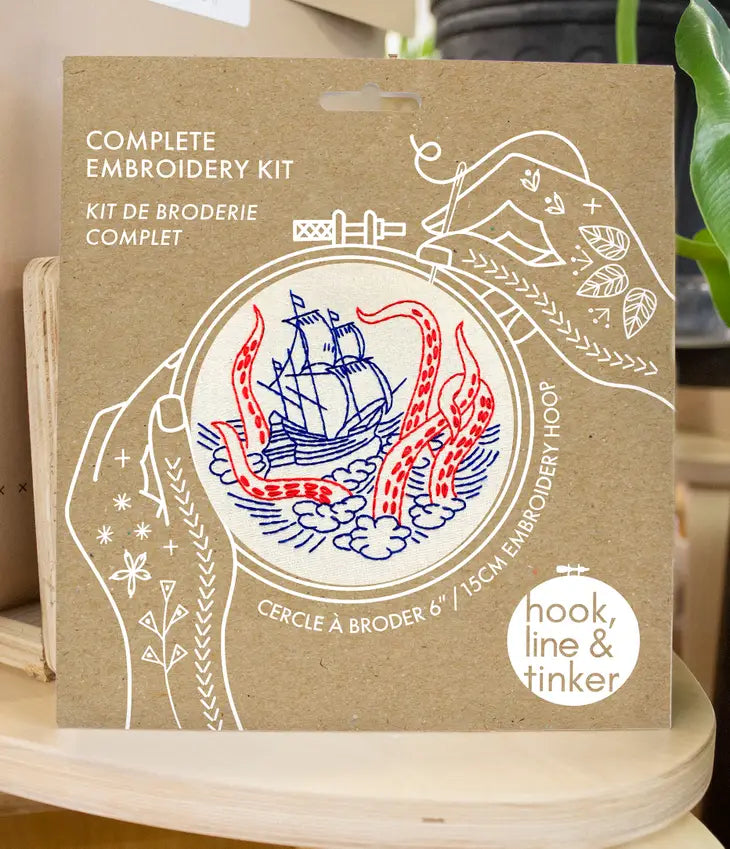 Hook, Line & Tinker - Embroidery Kit - Kraken and Ship