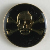 Dill - Metal Shank Button - - 25mm - Skull and Crossbones - Black/Gold