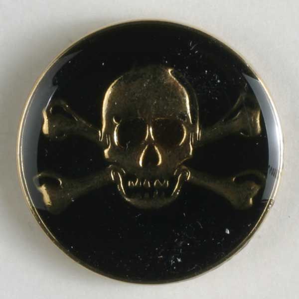 Dill - Metal Pirate Skull Button - Black/Gold - 25mm