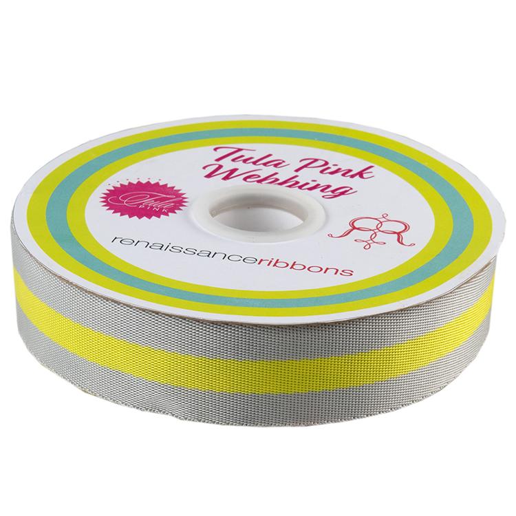 Moda - Tula Pink - 1 1/2" Nylon Webbing - Gray and Neon Yellow