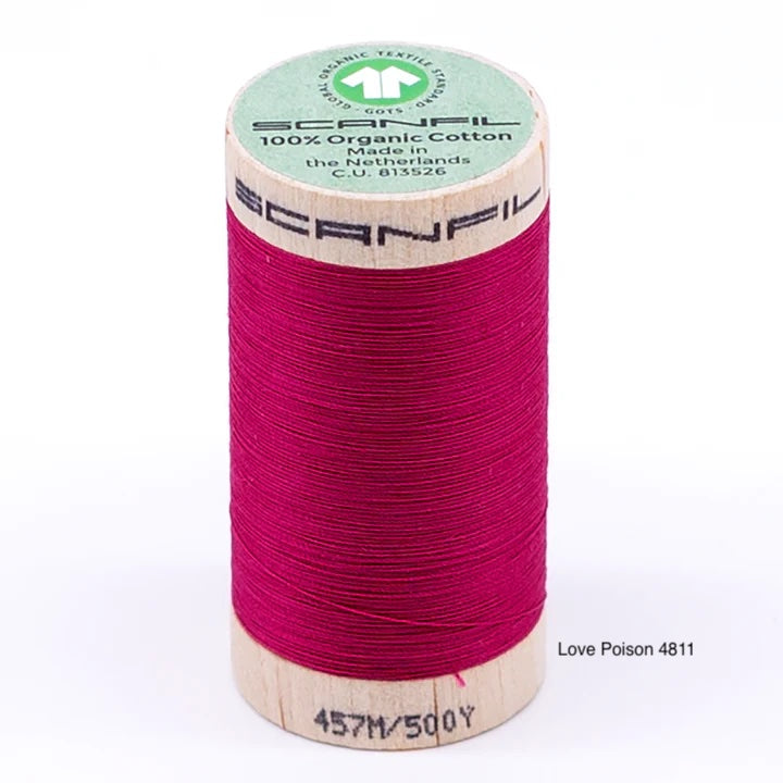 Scanfil - Organic Cotton Thread - 50/2 wt - 500 Yards - Purple, Pink, Red, Orange, Yellow