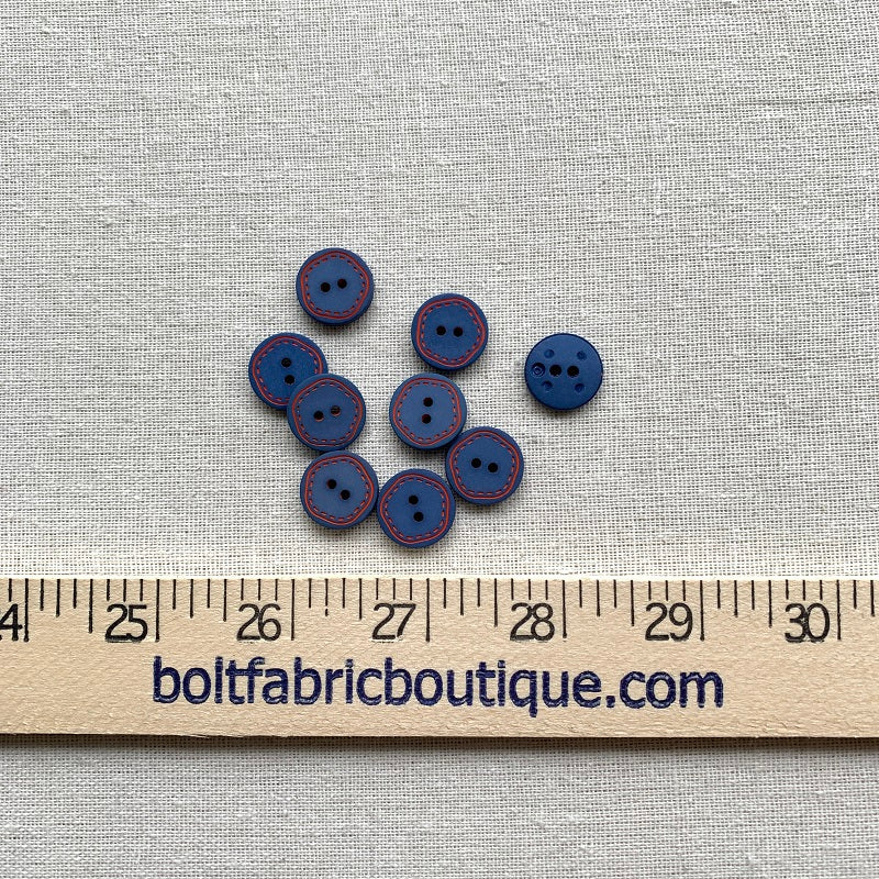 Blue with Orange Stitching Button - 15mm