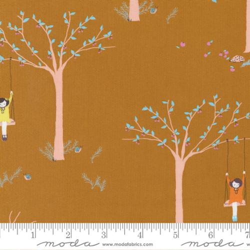 SALE Moda - Pips - Girl on Tree Swing - Cola - Quilting Cotton