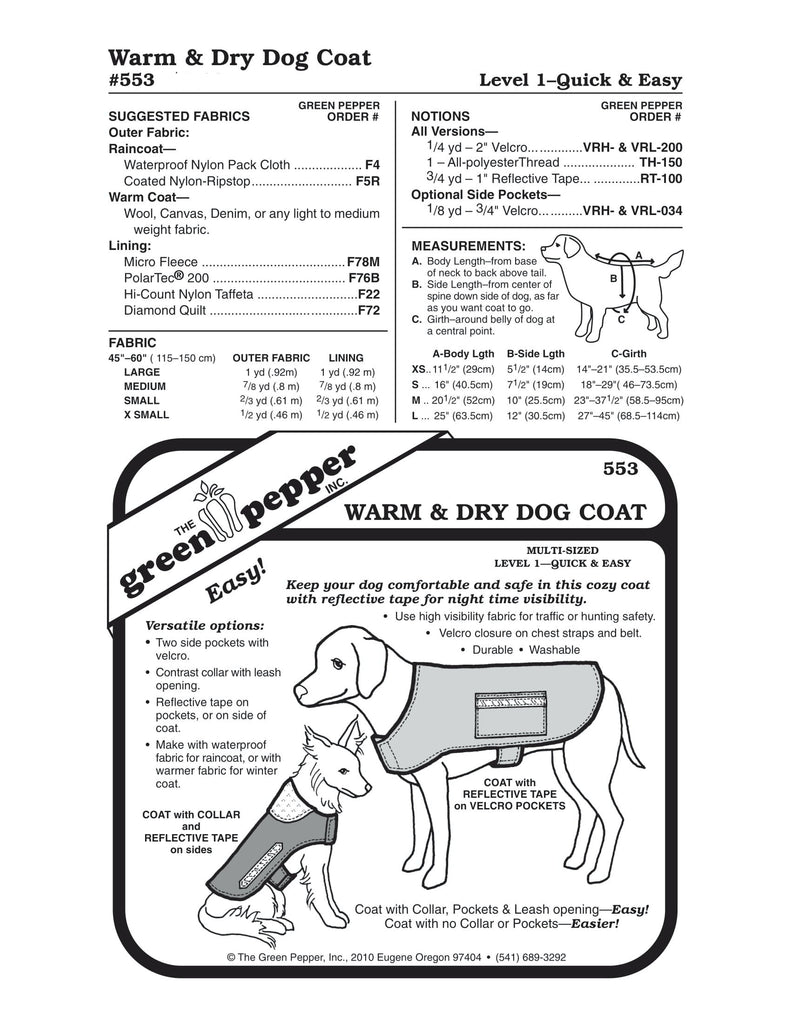 The Green Pepper - 553 - Warm and Dry Dog Coat