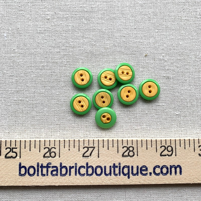 Yellow with Green Rim Button - 15mm