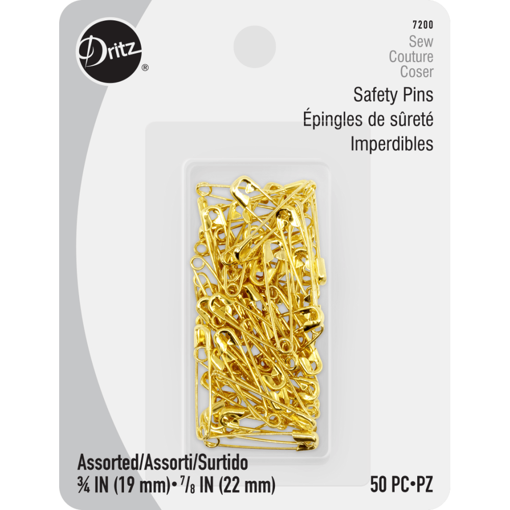 Dritz - Brass Safety Pins - Assorted Sizes - 50 pc.