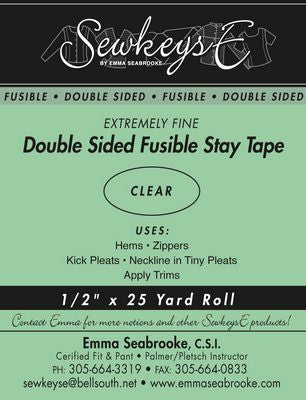 SewkeysE - Double Side Fusible Stay Tape - Extremely Fine - 1/2" x 25 yd. Roll - Clear