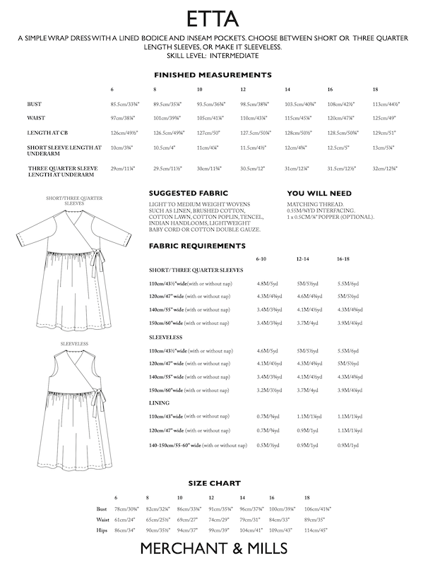Merchant & Mills - Etta Wrap Dress - Size UK 6-18/18-28