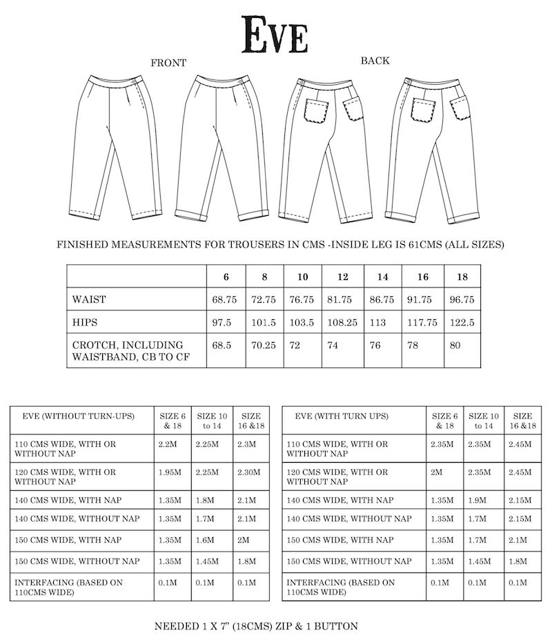Merchant & Mills - The Eve Trousers - Size UK 6-18/18-28
