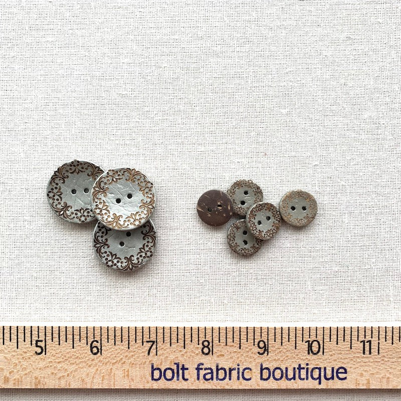 Coconut Silver Embossed Button - 18mm and 30mm