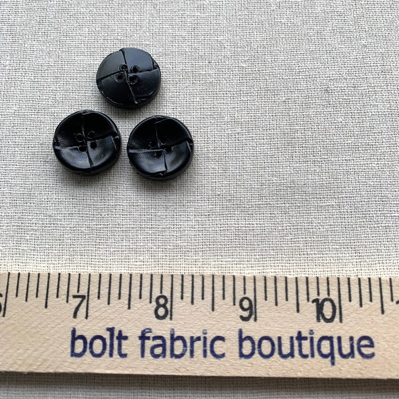 Woven Black Leather Button - 23mm