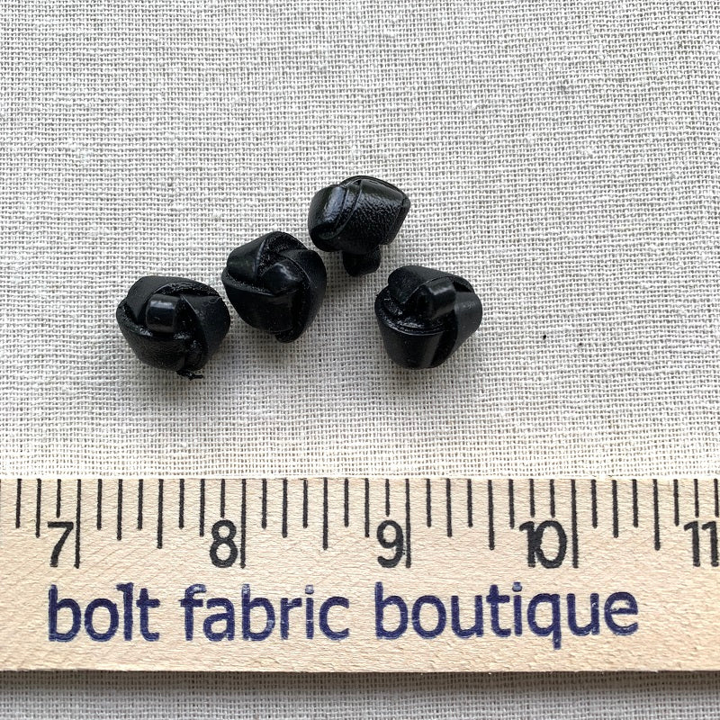 Leather Knot Button - 15mm (5/8") - Black