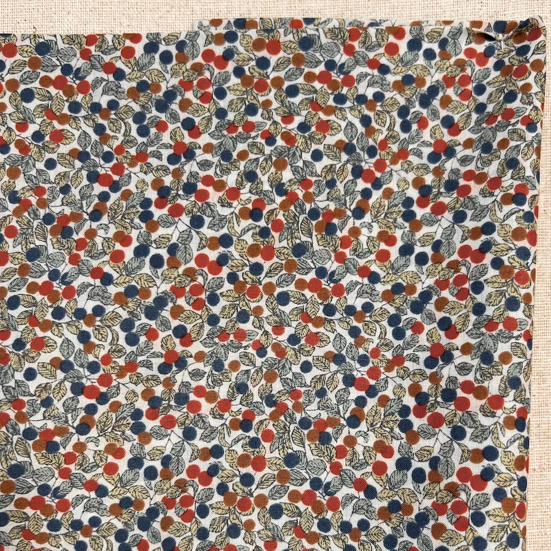 Hokkoh - Cotton Lawn - Tiny Leaves and Berries - Orange and Blue