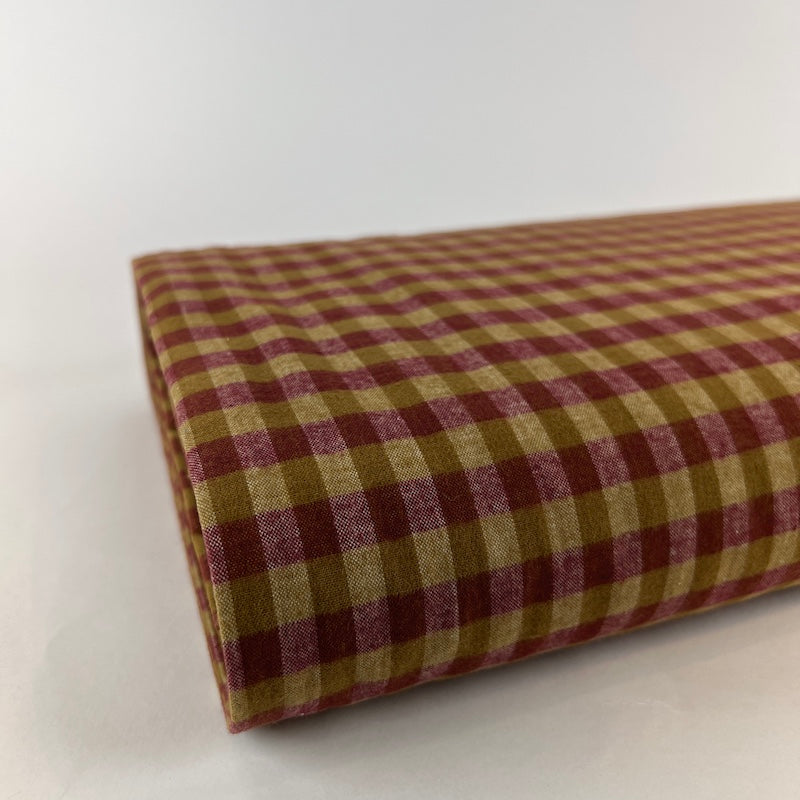 Diamond Textiles - Brushed Cotton - Mini Check - Ochre and Berry Plaid