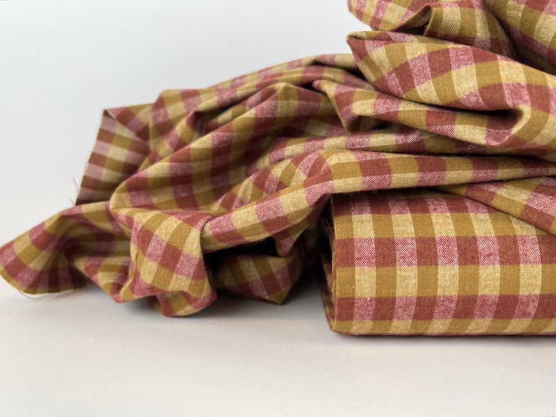 Diamond Textiles - Brushed Cotton - Mini Check - Ochre and Berry Plaid