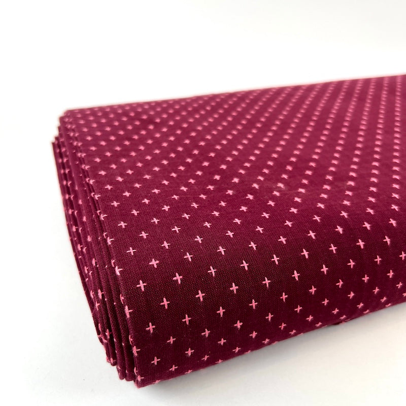 Diamond Textiles - Manchester Collection - Tiny Pluses Woven Cotton - Plum Pink