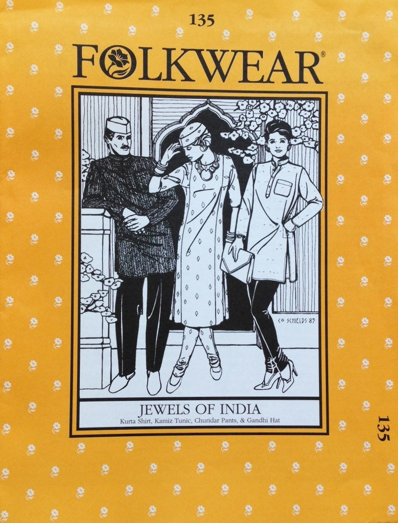 Folkwear Jewels of India Kurta Shirt, Kamiz Tunic, Churidar Pants & Gandhi  Hat Sewing Pattern # 135 for Men and Women