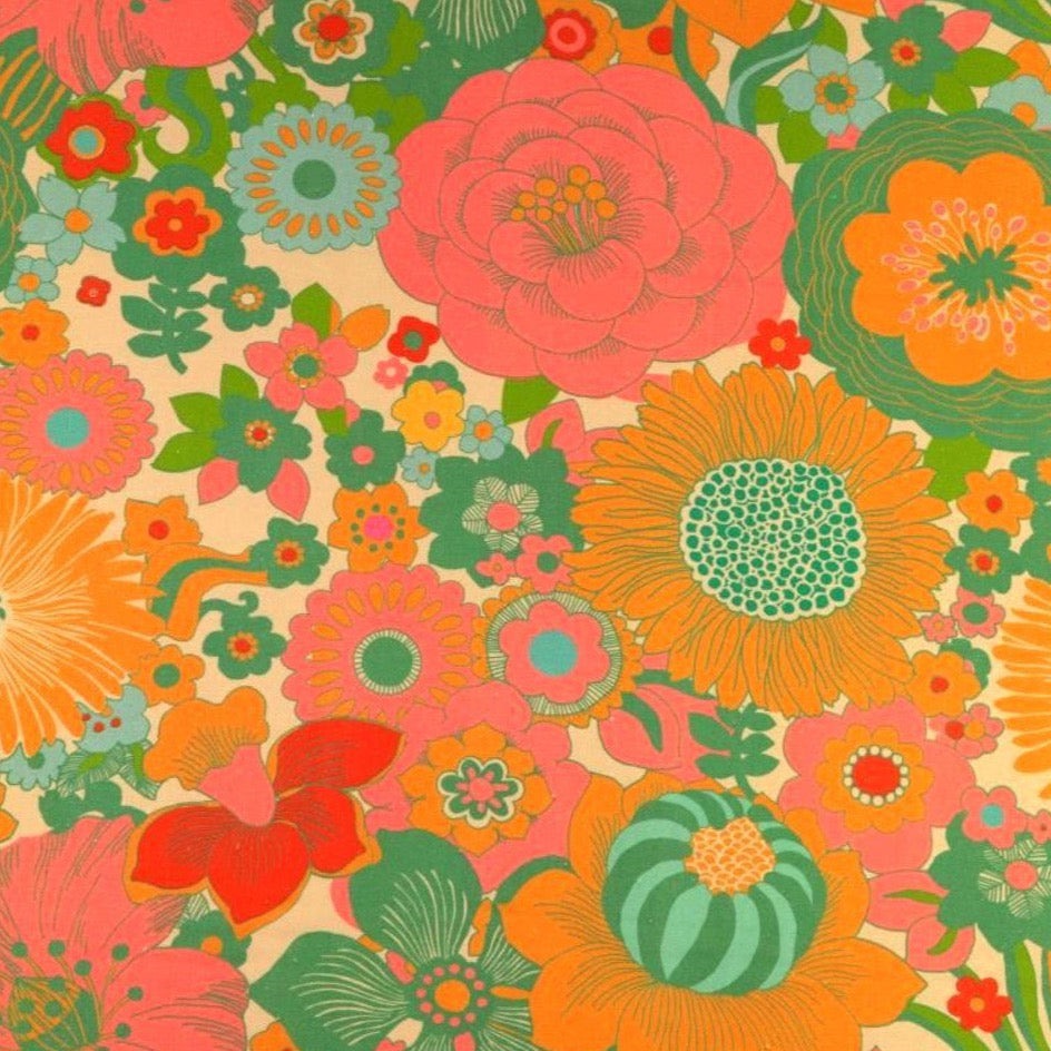 Fabric Godmother - Viscose Crepe - Petula - Pink, Orange and Green