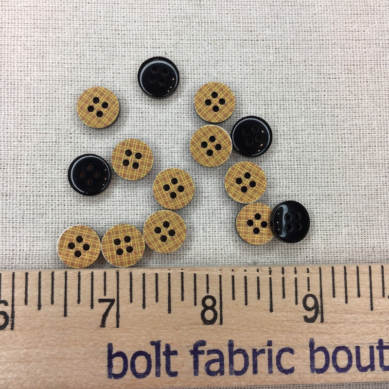 Brown Plaid Plastic Button - Four Hole - 11mm