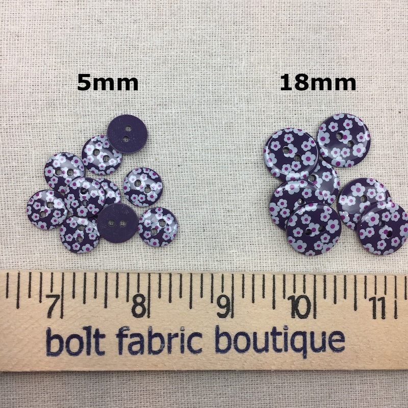 White Flowers On Plum Button - Two Hole