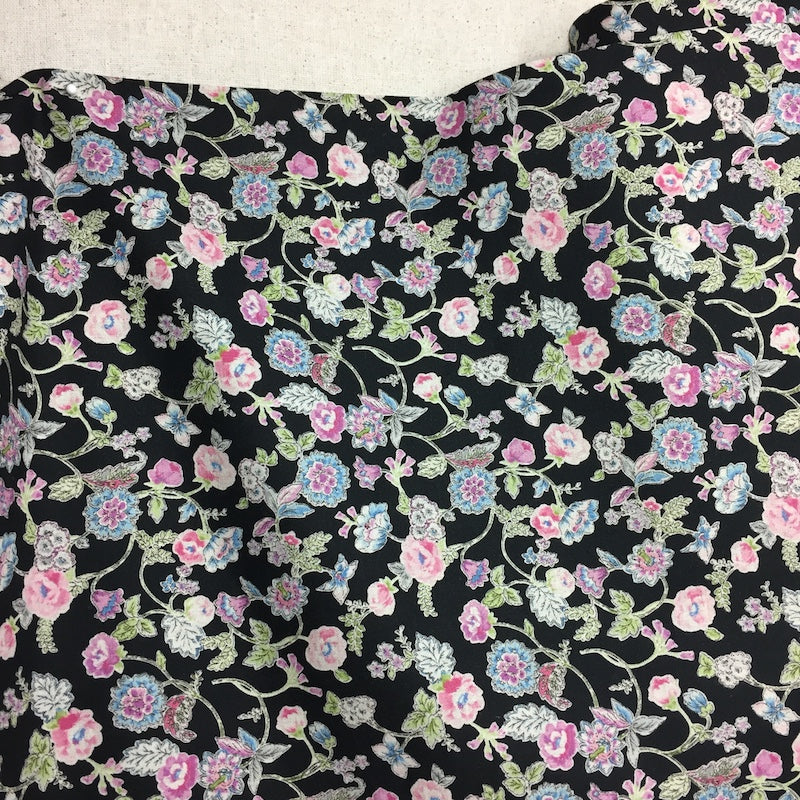 Cosmo - Cotton Linen Blend - Flowers on Black