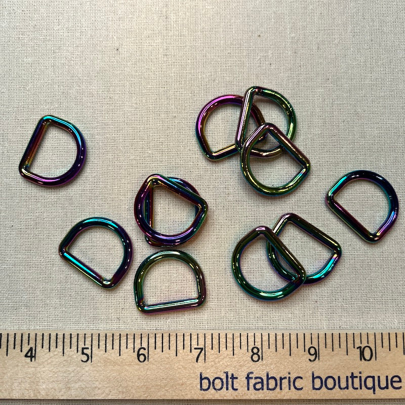 Hardware - Zinc Alloy Solid D-Ring - 1" - Iridescent Rainbow