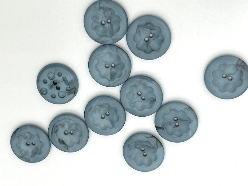 Dill - Flower Imprint Marbled Blue Button - 20mm
